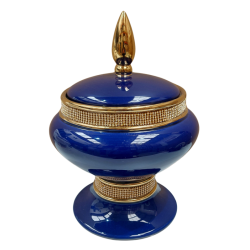 Sopera Porcelana Yemanja 32 x 23 cm Diamantes (Azul con dorado) 10 in